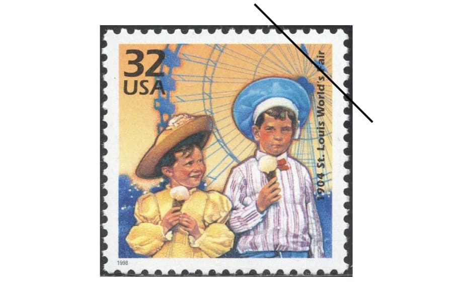 1998年に米国で発行された20世紀シリーズ(1900年代)のシートと、その中の“セントルイス万博”を取り上げた1枚